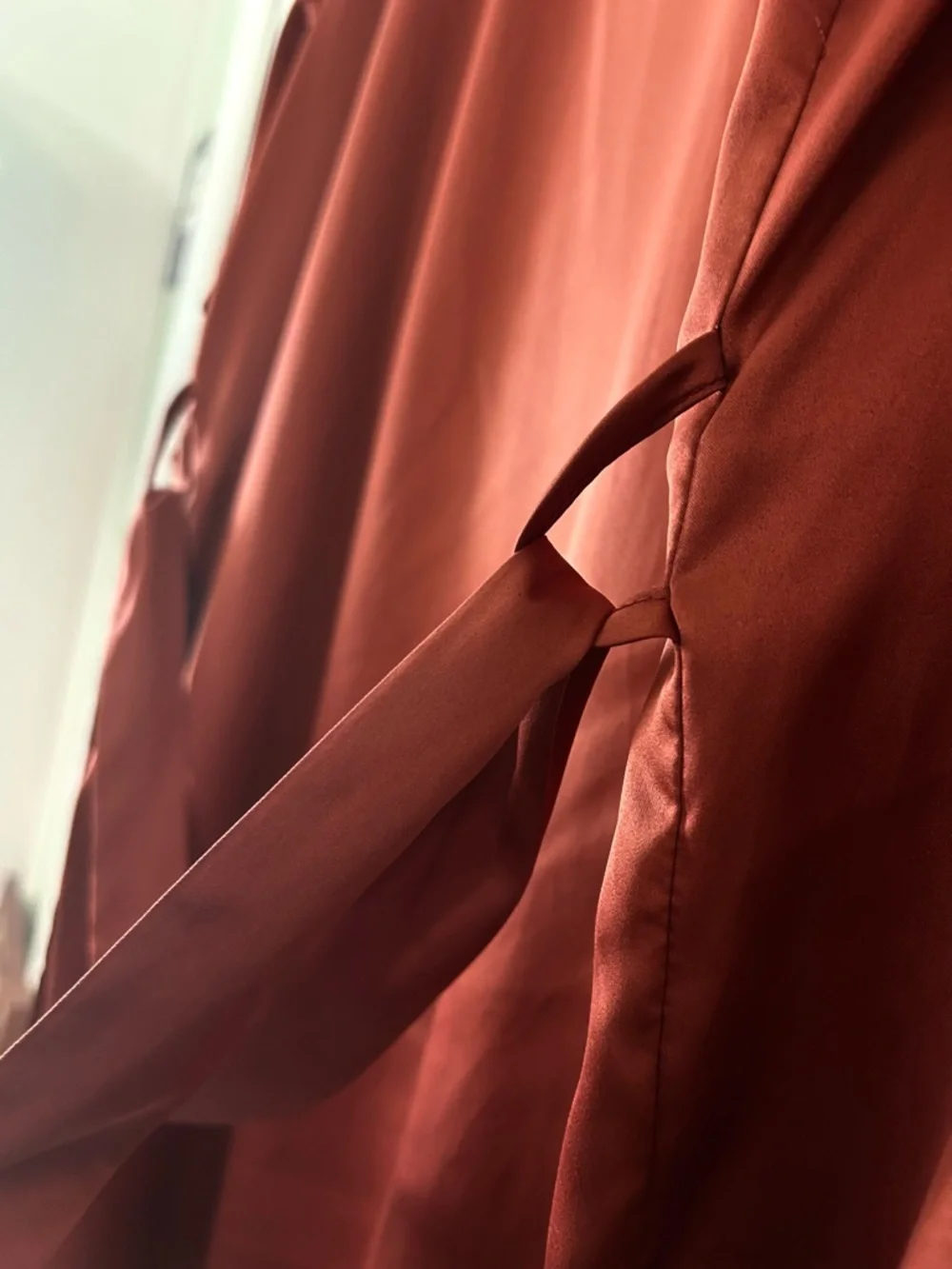 Women's Satin Lace-Trim Robe - Rust - Picture 6 of 8